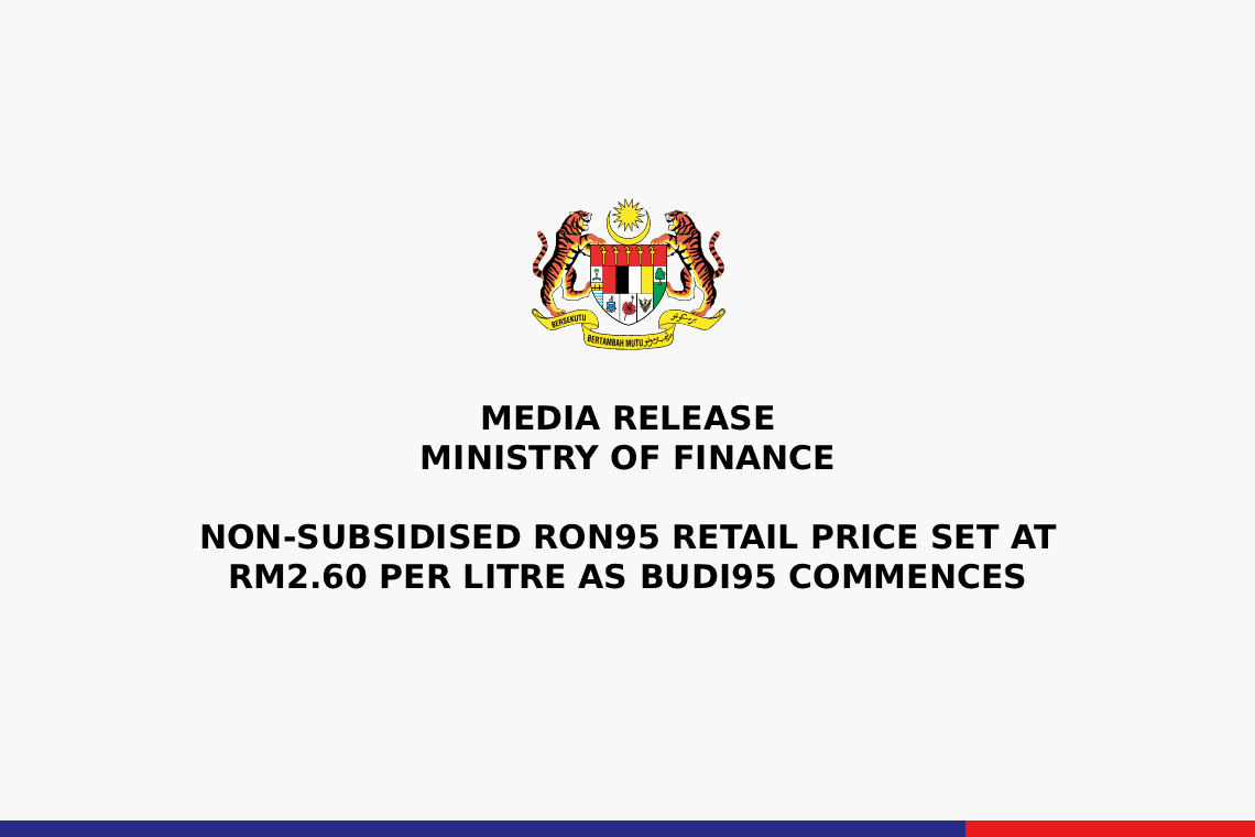  Non-Subsidised RON95 Retail Price Set At  RM2.60 Per Litre As BUDI95 Commences
